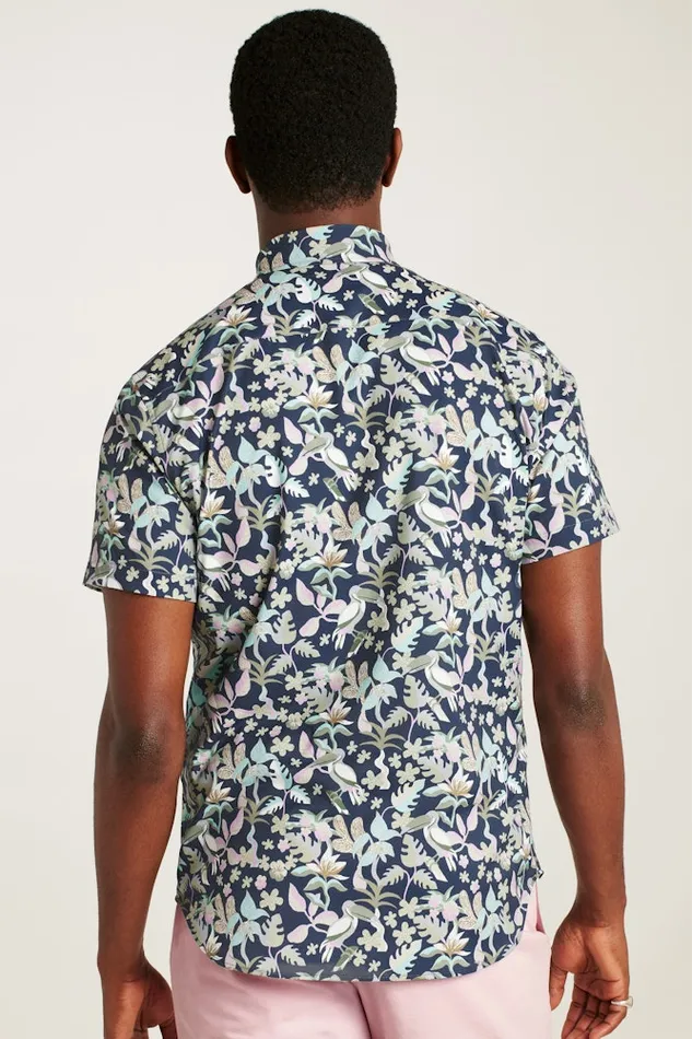 Men Bonobos Short Sleeve Shirts Tech Short Sleeve Shirt Navy Toucan Paradise Men Bonobos Short Sleeve Shirts Tech Short Sleeve Shirt Navy Toucan Paradise