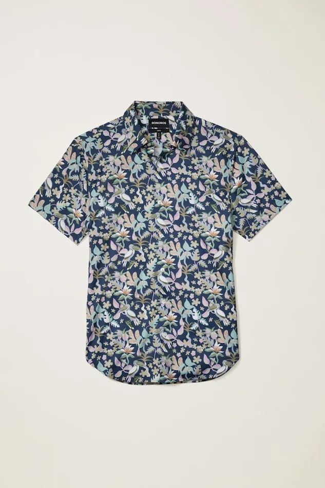 Men Bonobos Short Sleeve Shirts Tech Short Sleeve Shirt Navy Toucan Paradise Men Bonobos Short Sleeve Shirts Tech Short Sleeve Shirt Navy Toucan Paradise