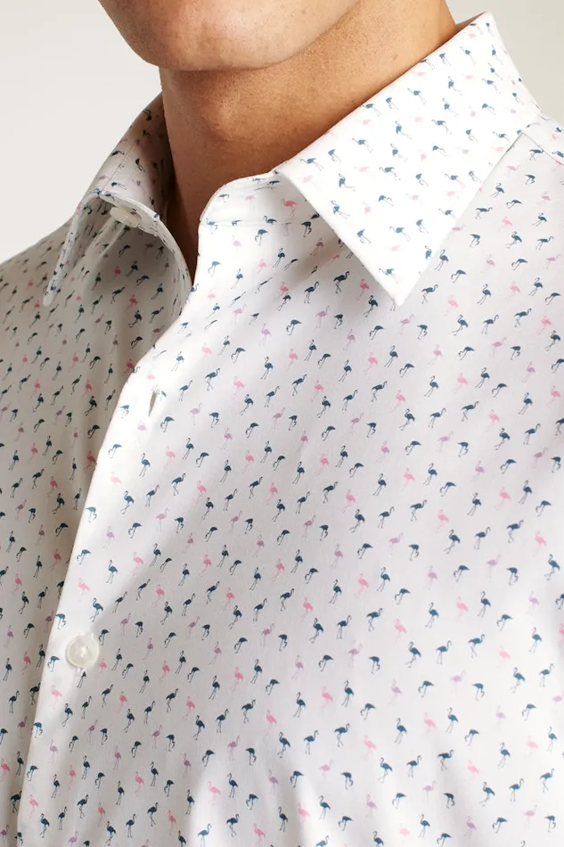 Men Bonobos Short Sleeve Shirts Tech Short Sleeve Shirt Pink And Blue Flamingo Phil