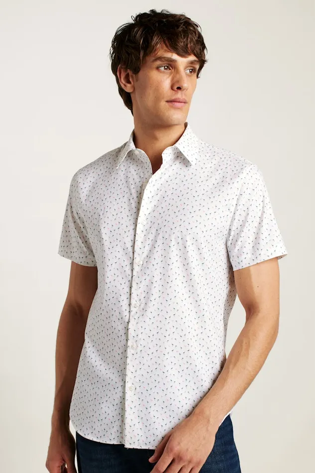 Men Bonobos Short Sleeve Shirts Tech Short Sleeve Shirt Pink And Blue Flamingo Phil
