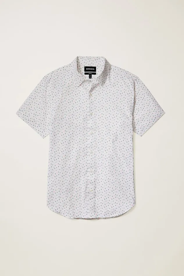 Men Bonobos Short Sleeve Shirts Tech Short Sleeve Shirt Pink And Blue Flamingo Phil