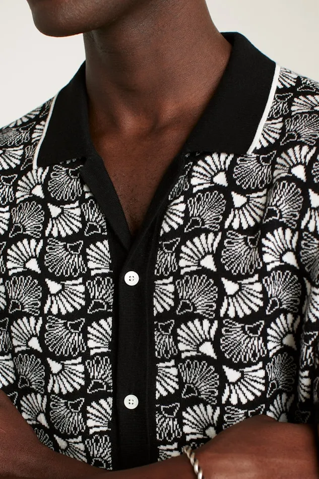 Men Bonobos Sweater Polos Hudson Cabana Sweater Polo Black Cotton Floral Fan Men Bonobos Sweater Polos Hudson Cabana Sweater Polo Black Cotton Floral Fan