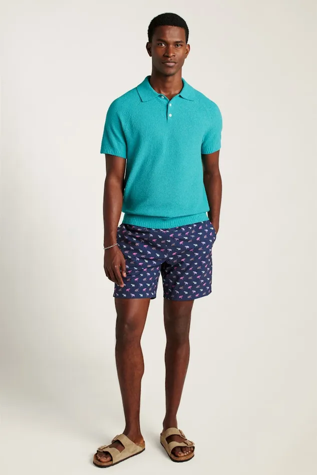 Men Bonobos Sweater Polos Hudson Italian Sweater Polo Turquoise Cotton Blend Terry