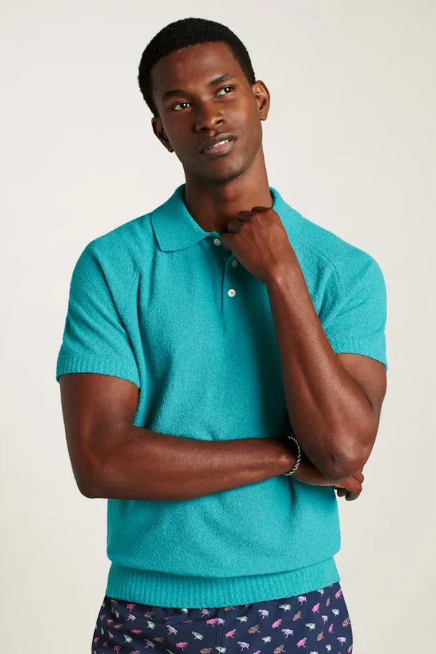 Men Bonobos Sweater Polos Hudson Italian Sweater Polo Turquoise Cotton Blend Terry