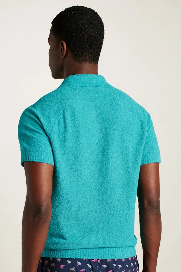 Men Bonobos Sweater Polos Hudson Italian Sweater Polo Turquoise Cotton Blend Terry