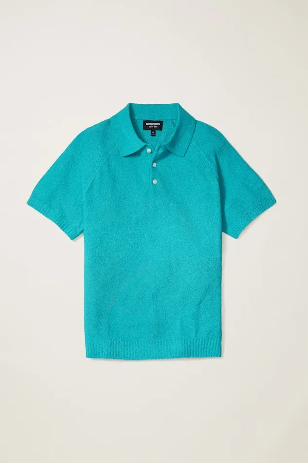 Men Bonobos Sweater Polos Hudson Italian Sweater Polo Turquoise Cotton Blend Terry