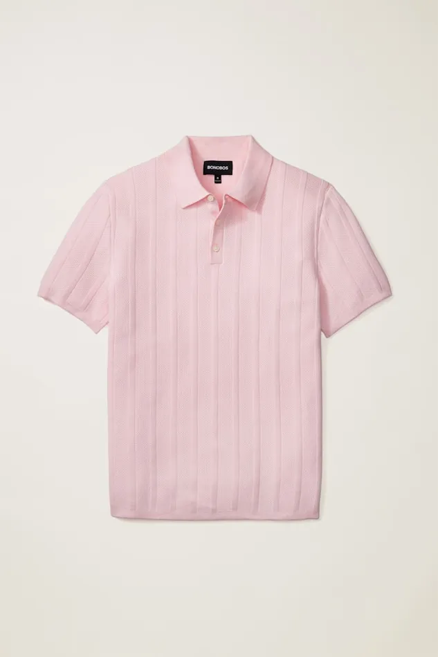 Men Bonobos Sweater Polos Hudson Sweater Polo Pink Cotton Honeycomb Men Bonobos Sweater Polos Hudson Sweater Polo Pink Cotton Honeycomb