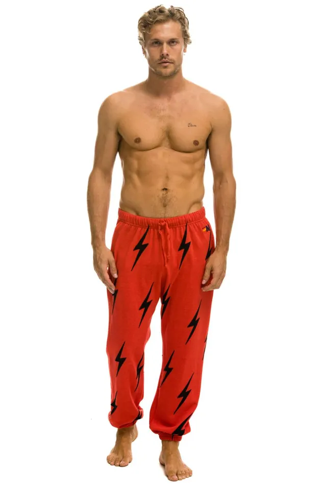 Men Bottoms Aviator Nation BOLT STITCH REPEAT SWEATPANTS 8211 RED BLACK