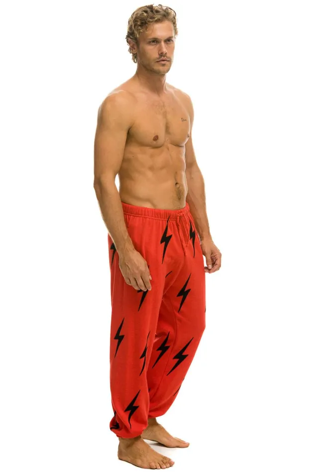 Men Bottoms Aviator Nation BOLT STITCH REPEAT SWEATPANTS 8211 RED BLACK Men Bottoms Aviator Nation BOLT STITCH REPEAT SWEATPANTS 8211 RED BLACK