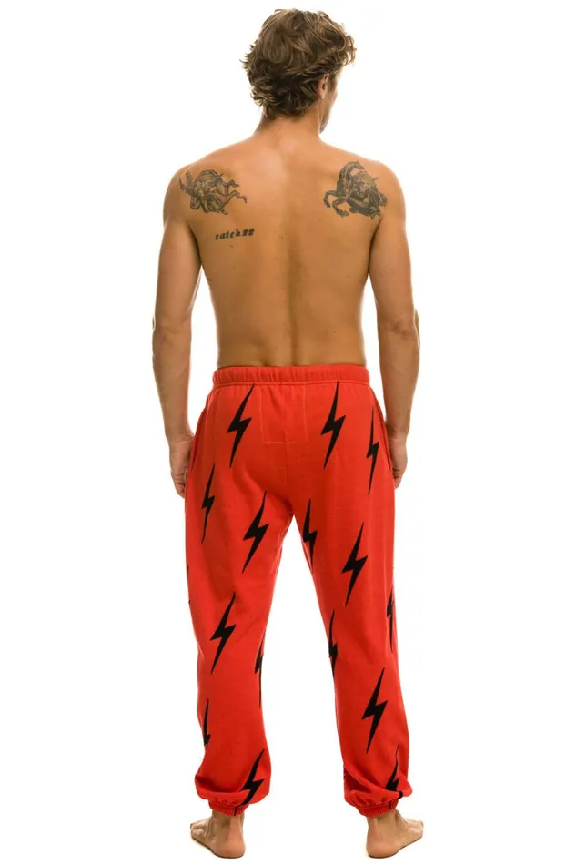 Men Bottoms Aviator Nation BOLT STITCH REPEAT SWEATPANTS 8211 RED BLACK Men Bottoms Aviator Nation BOLT STITCH REPEAT SWEATPANTS 8211 RED BLACK