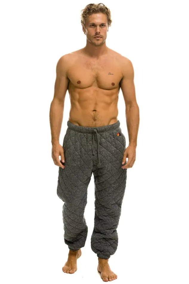 Men Bottoms Aviator Nation QUILTED SWEATPANTS 8211 HEATHER GREY
