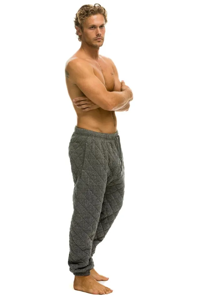 Men Bottoms Aviator Nation QUILTED SWEATPANTS 8211 HEATHER GREY Men Bottoms Aviator Nation QUILTED SWEATPANTS 8211 HEATHER GREY