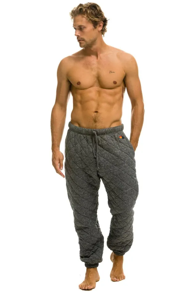 Men Bottoms Aviator Nation QUILTED SWEATPANTS 8211 HEATHER GREY Men Bottoms Aviator Nation QUILTED SWEATPANTS 8211 HEATHER GREY