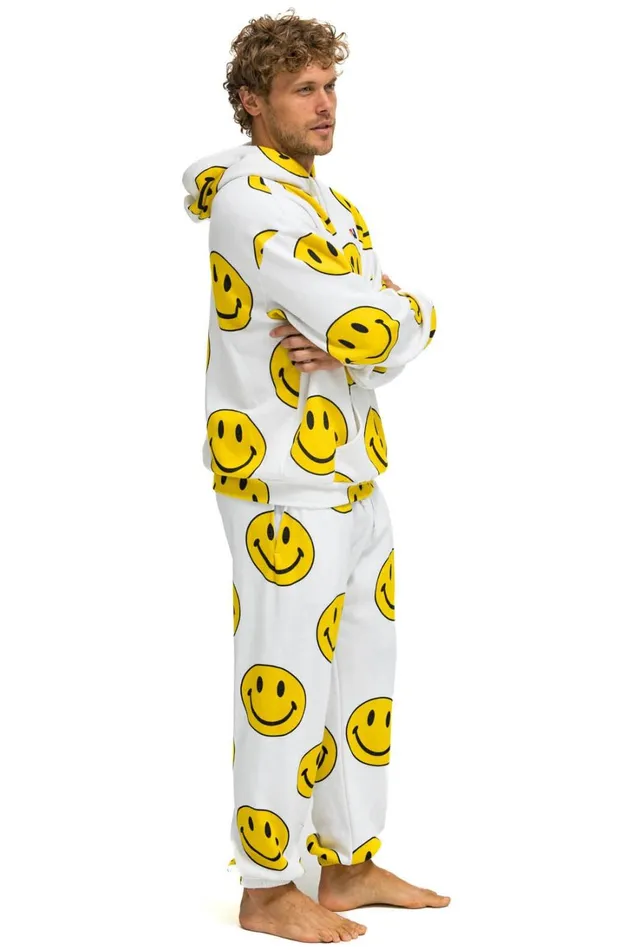 Men Bottoms Aviator Nation SMILEY REPEAT SWEATPANTS 8211 WHITE Men Bottoms Aviator Nation SMILEY REPEAT SWEATPANTS 8211 WHITE