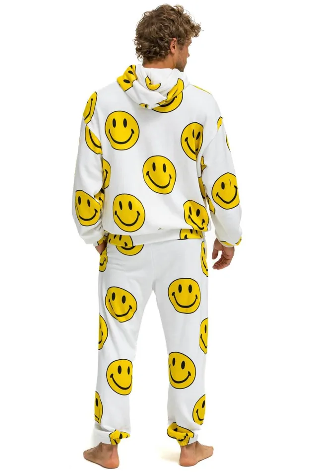 Men Bottoms Aviator Nation SMILEY REPEAT SWEATPANTS 8211 WHITE Men Bottoms Aviator Nation SMILEY REPEAT SWEATPANTS 8211 WHITE