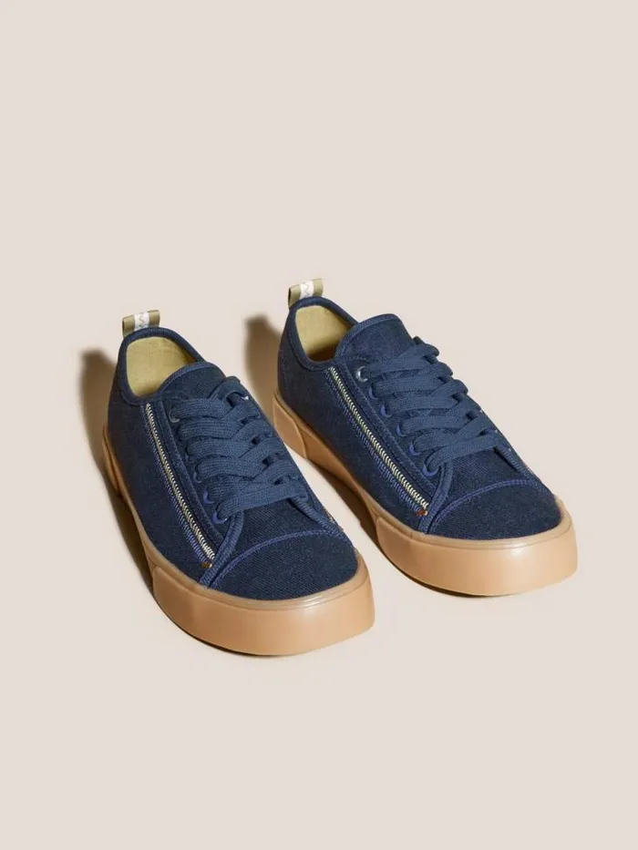Men Canvas Lace Up Plimsolls Navy Multi White Stuff Trainers