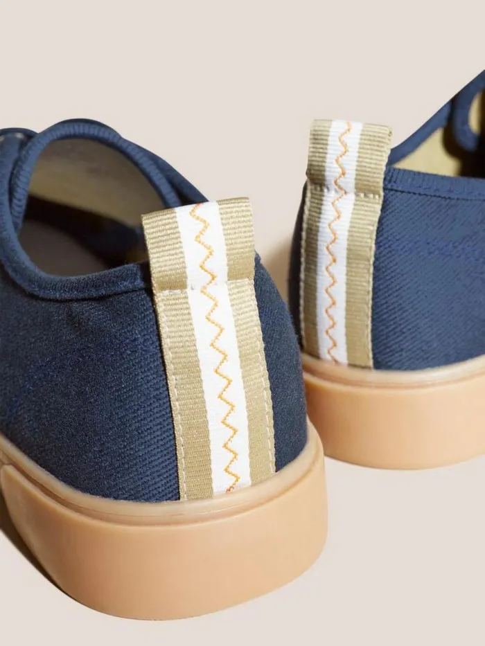 Men Canvas Lace Up Plimsolls Navy Multi White Stuff Trainers Men Canvas Lace Up Plimsolls Navy Multi White Stuff Trainers