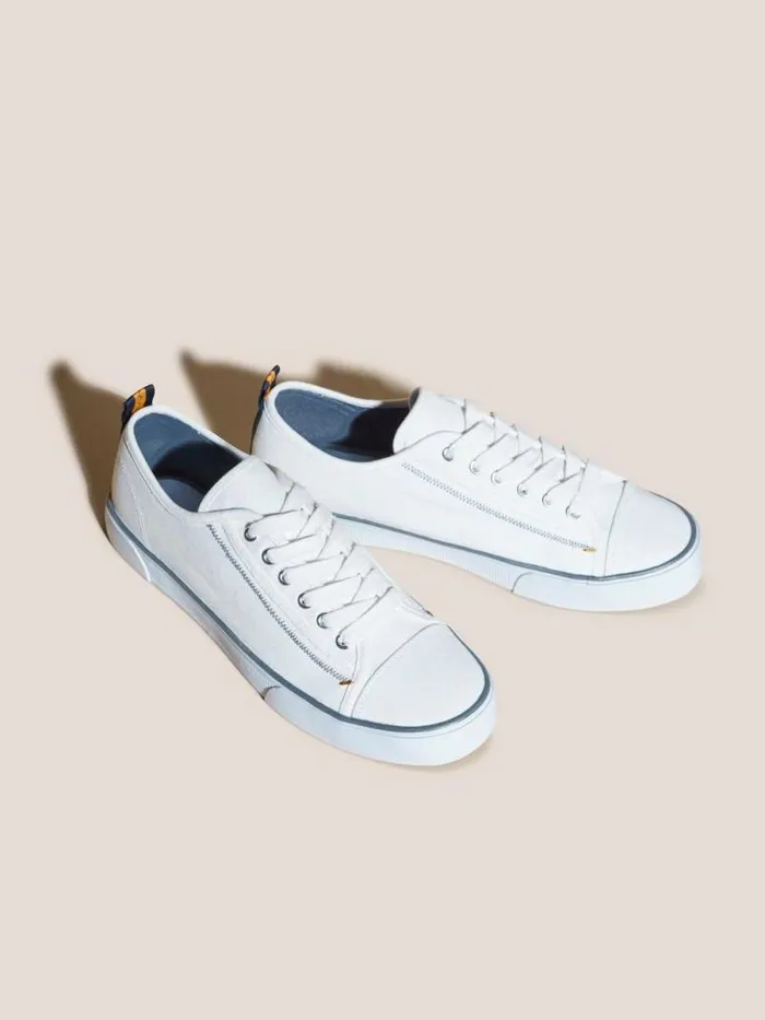 Men Canvas Lace Up Plimsolls White Multi White Stuff Trainers