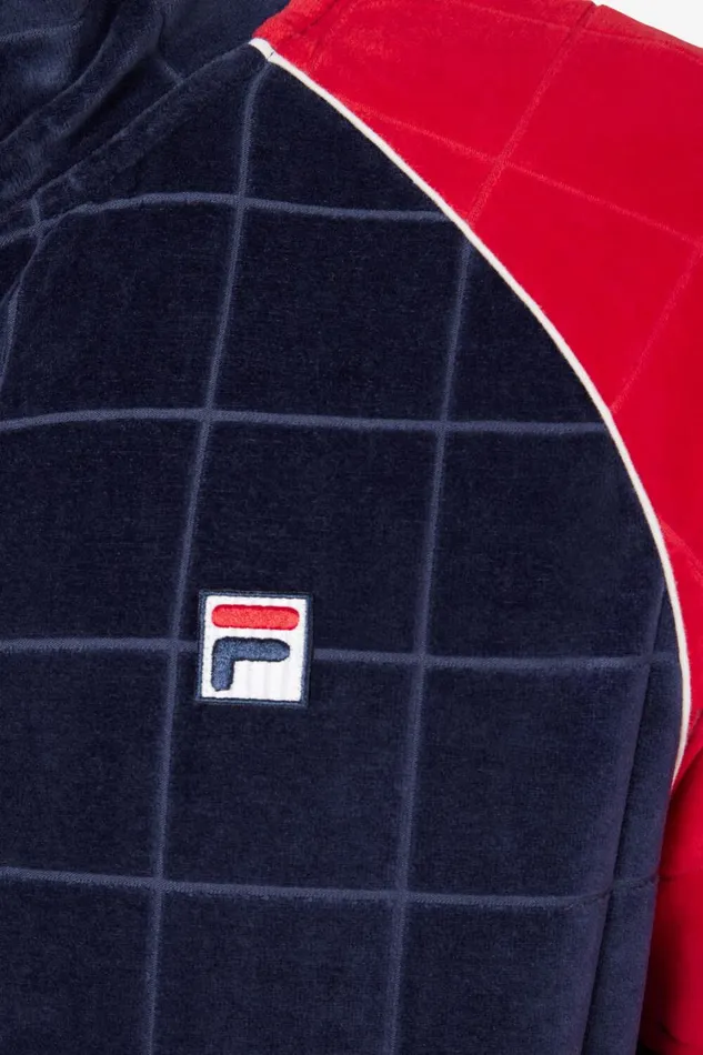 Men Coats and Jackets Fila Ivy League Debossed Check Velour Jacket 488 Fila Navy Fila Red Gardenia