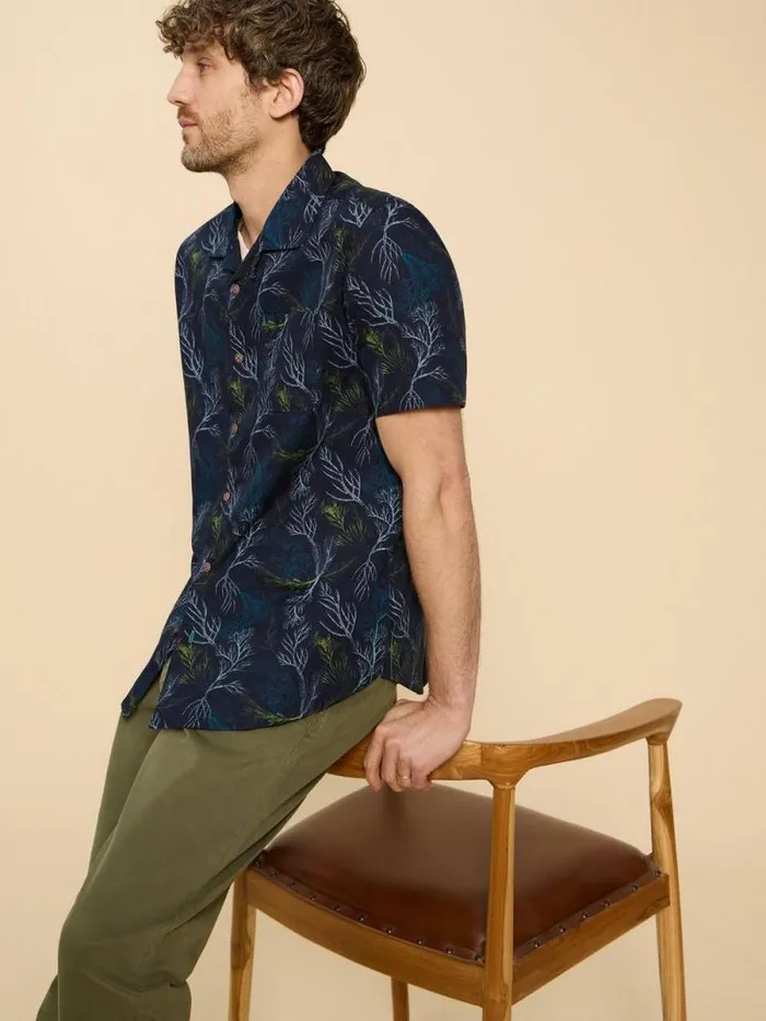 Men Crab Printed SS Shirt Navy Print White Stuff Shirts