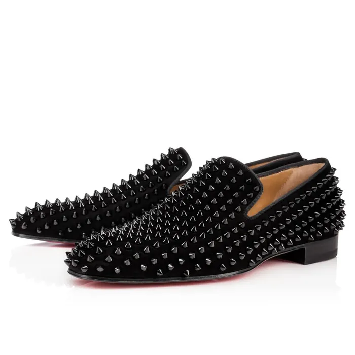 Men Dandelion Spikes Loafers 8211 Veau Velours 8211 Black Christian Louboutin Loafers and Moccasins
