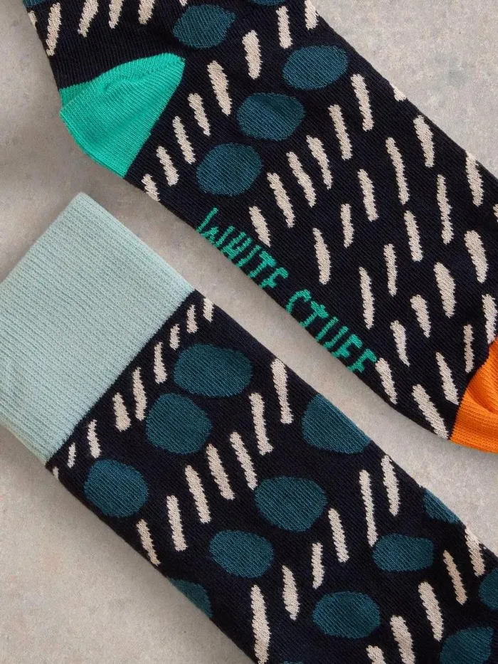 Men Dash And Dot Ankle Sock Navy Multi White Stuff Socks