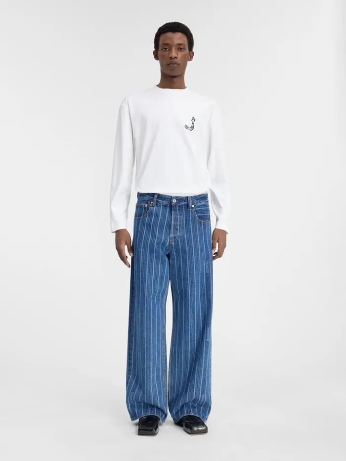 Men Denim JACQUEMUS The Wide DeNmes Denim Pants Print Blue Stripes