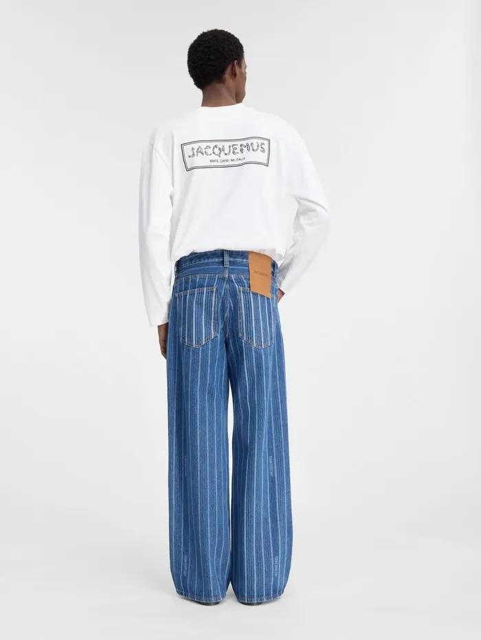 Men Denim JACQUEMUS The Wide DeNmes Denim Pants Print Blue Stripes