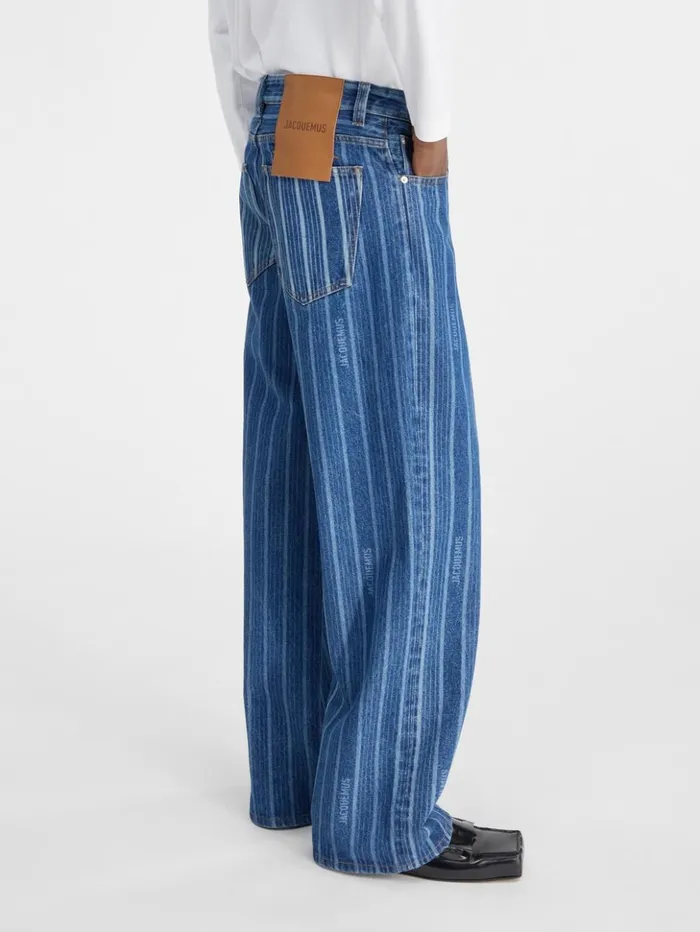 Men Denim JACQUEMUS The Wide DeNmes Denim Pants Print Blue Stripes