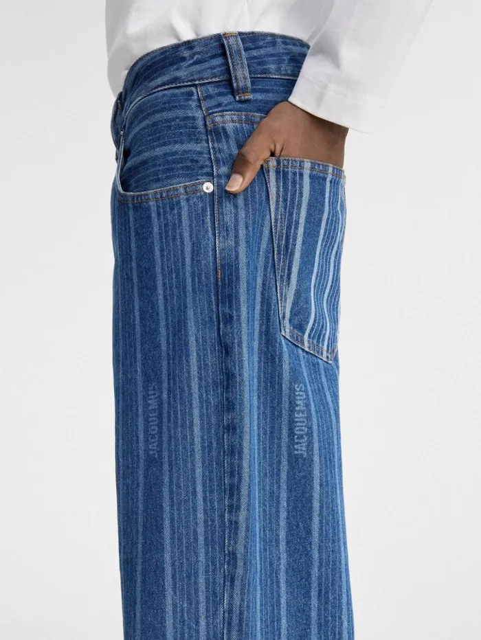 Men Denim JACQUEMUS The Wide DeNmes Denim Pants Print Blue Stripes