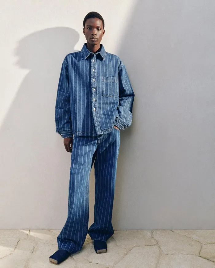 Men Denim JACQUEMUS The Wide DeNmes Denim Pants Print Blue Stripes