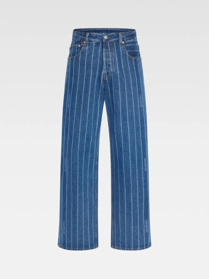 Men Denim JACQUEMUS The Wide DeNmes Denim Pants Print Blue Stripes