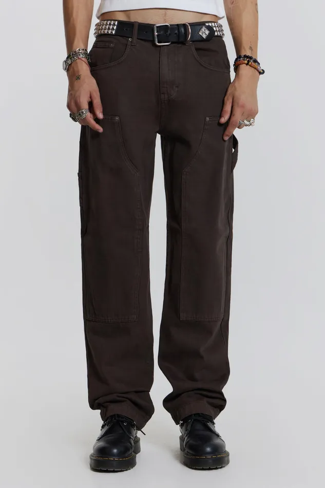 Men Denim Jaded London Shop Brown Carpenter Jeans In Skate Fit