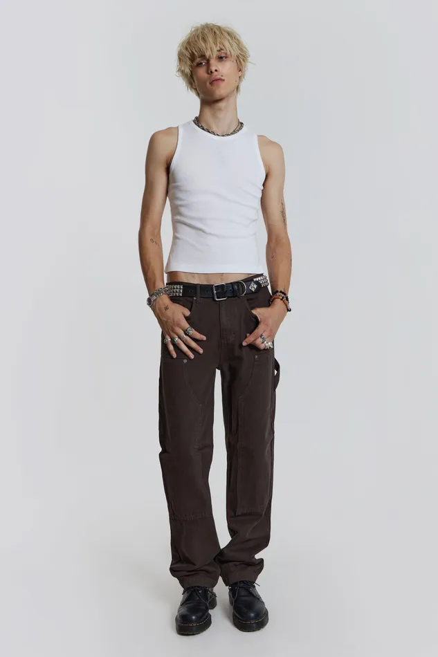 Men Denim Jaded London Shop Brown Carpenter Jeans In Skate Fit