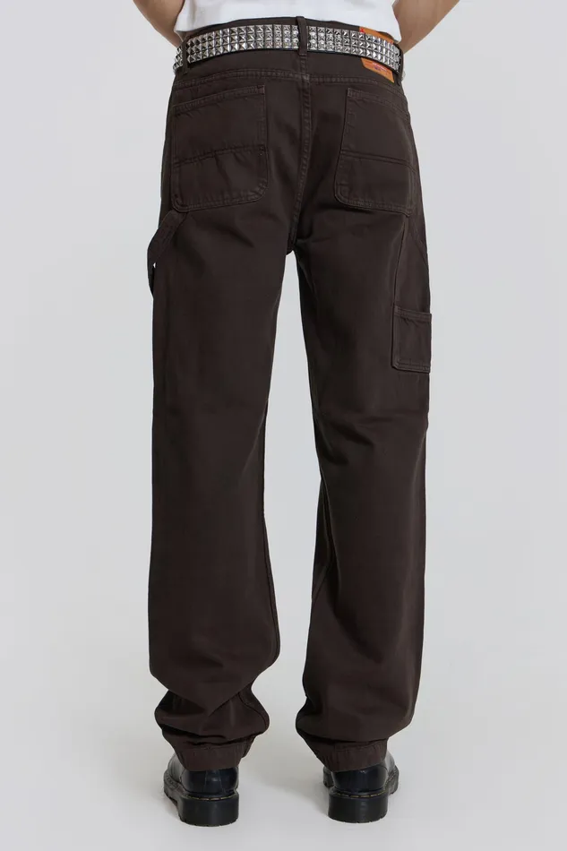 Men Denim Jaded London Shop Brown Carpenter Jeans In Skate Fit