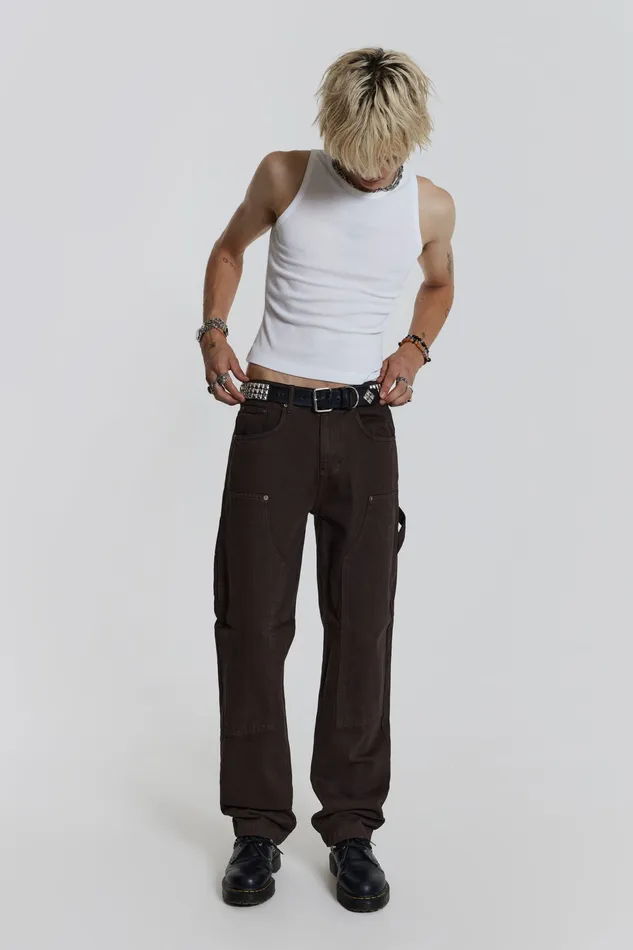 Men Denim Jaded London Shop Brown Carpenter Jeans In Skate Fit