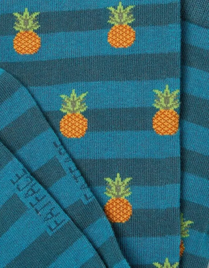 Men FatFace Buy 2 Get 1 Free Socks 1 Pack Pineapple Stripe Socks Teal Green