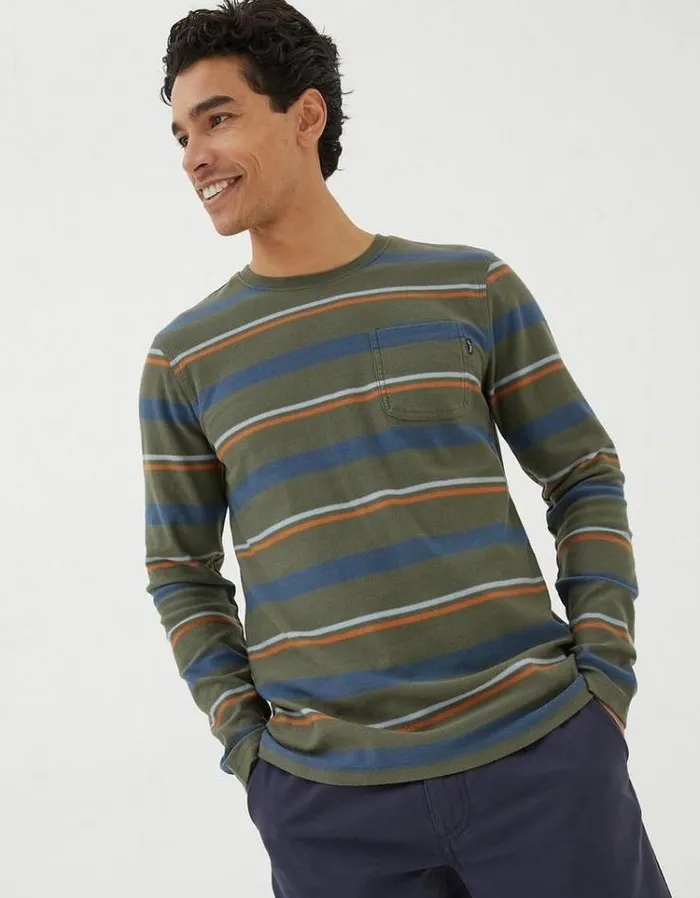 Men FatFace Men039s Sale Long Sleeve Stripe Pocket Crew Washed Green