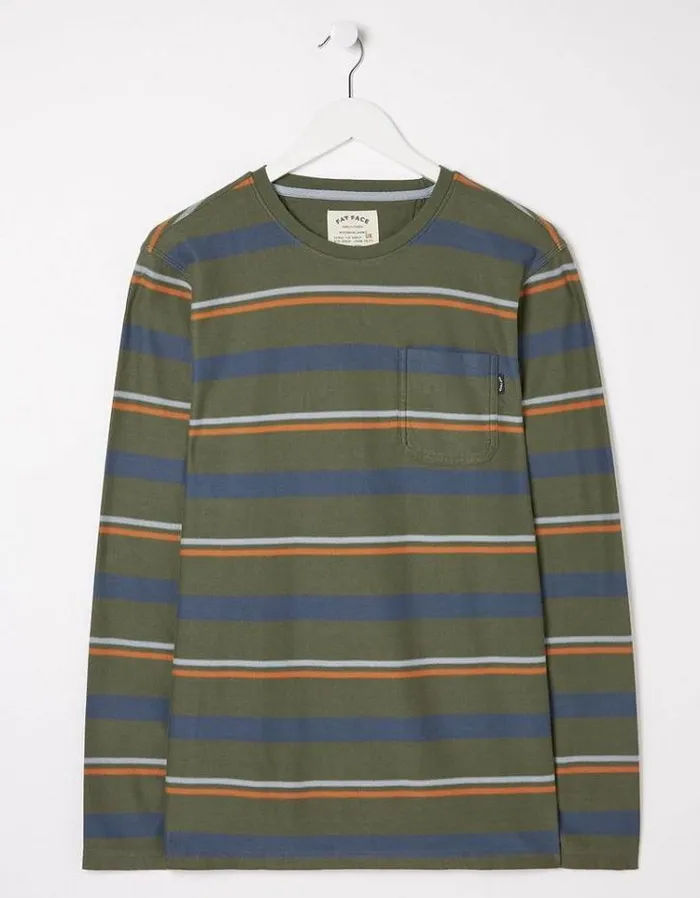 Men FatFace Men039s Sale Long Sleeve Stripe Pocket Crew Washed Green