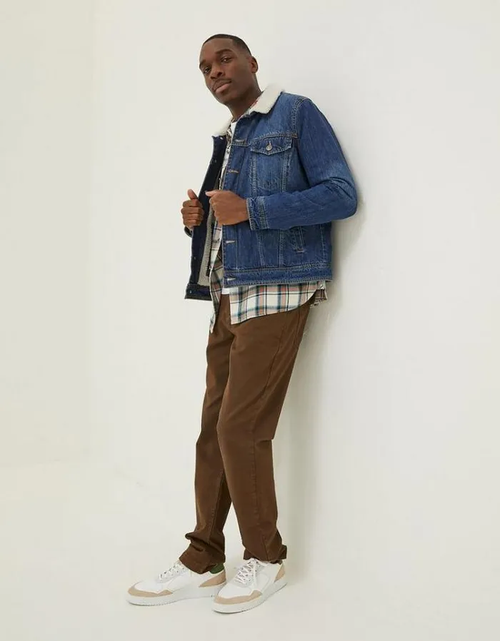 Men FatFace Men039s Sale Mid Wash Borg Denim Jacket