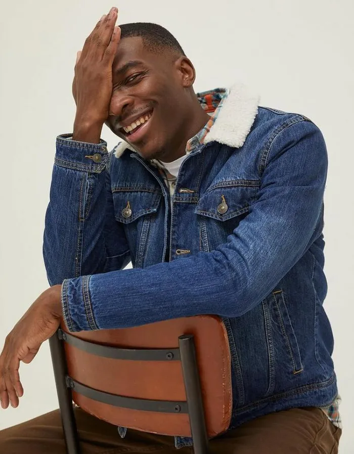 Men FatFace Men039s Sale Mid Wash Borg Denim Jacket