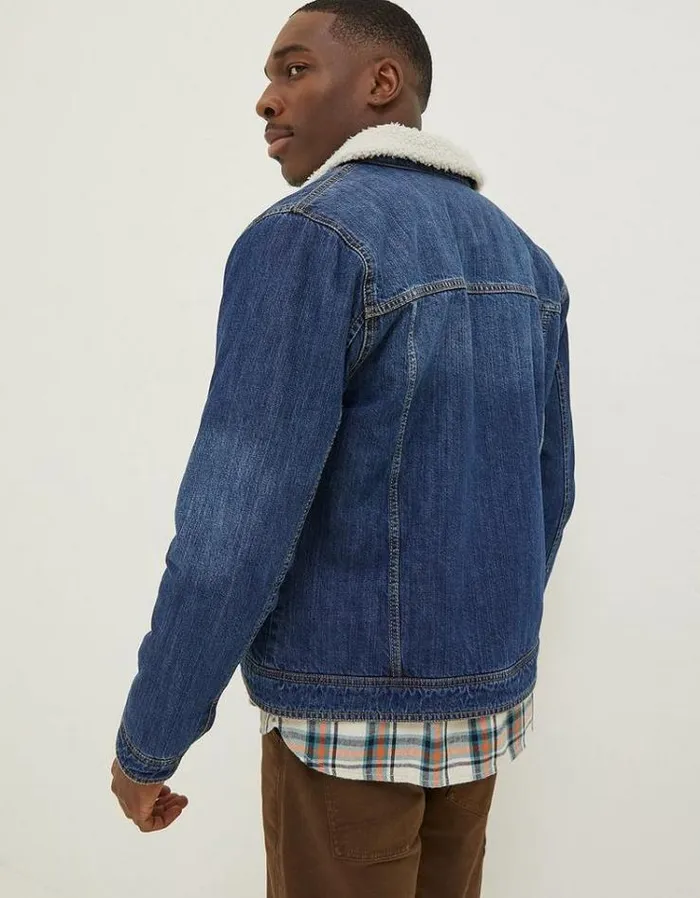 Men FatFace Men039s Sale Mid Wash Borg Denim Jacket