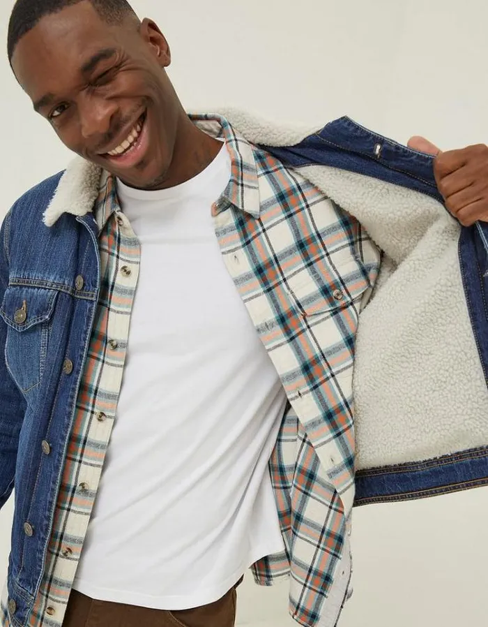 Men FatFace Men039s Sale Mid Wash Borg Denim Jacket