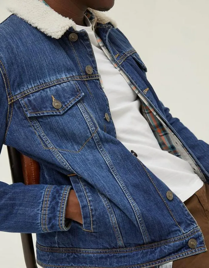 Men FatFace Men039s Sale Mid Wash Borg Denim Jacket