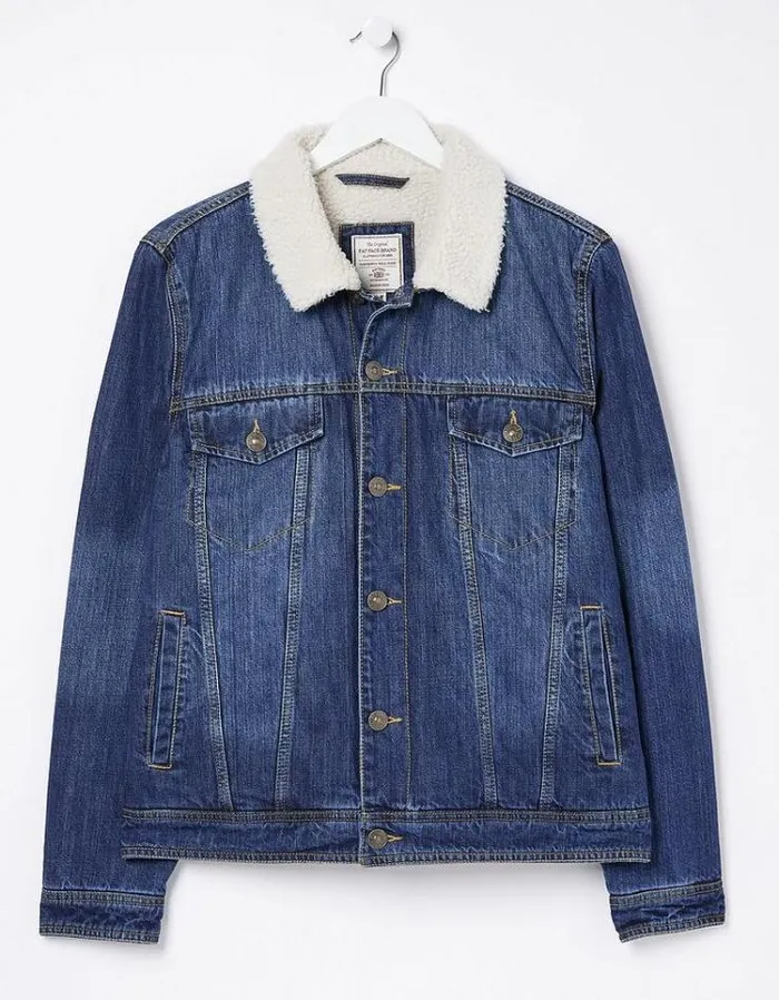 Men FatFace Men039s Sale Mid Wash Borg Denim Jacket