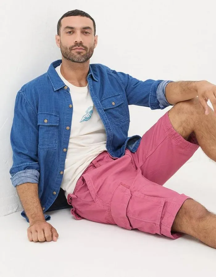 Men FatFace Shorts Breakyard Organic Cotton Cargo Shorts Pink