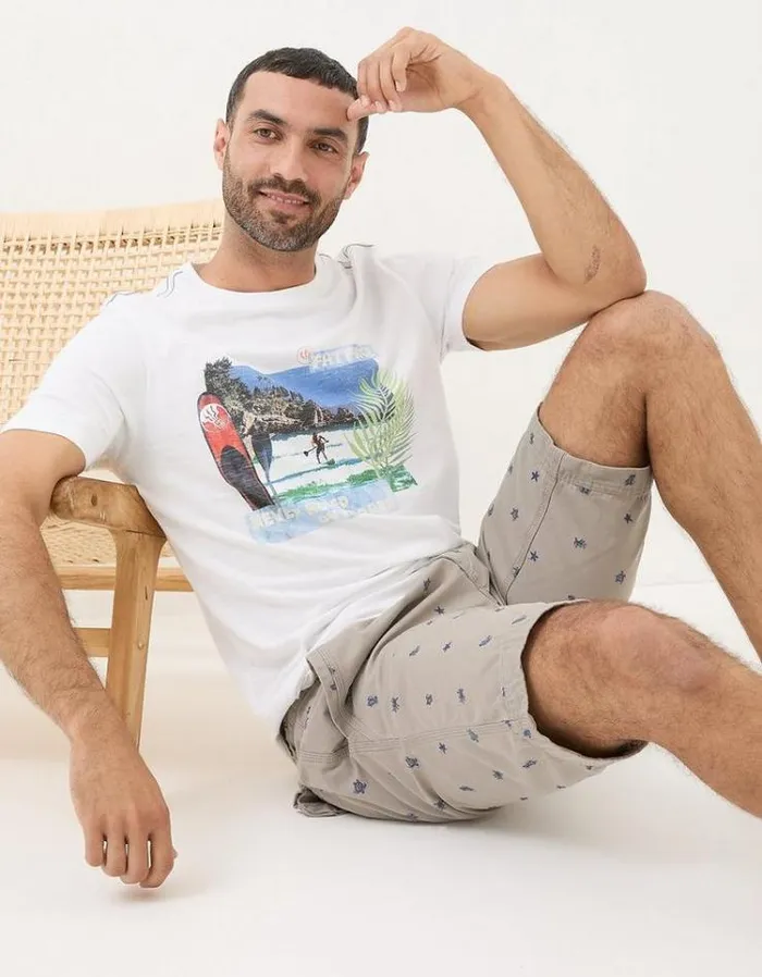 Men FatFace Shorts Cove Embroidered Turtle Shorts Grey