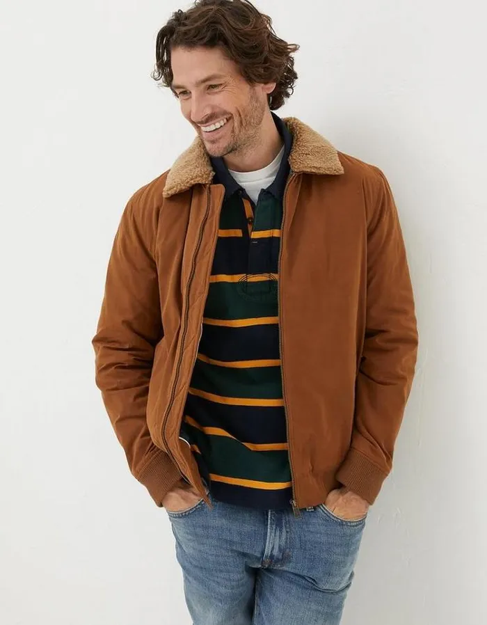 Men FatFace Tall Collection Newlyn Cotton Bomber Jacket Light Brown