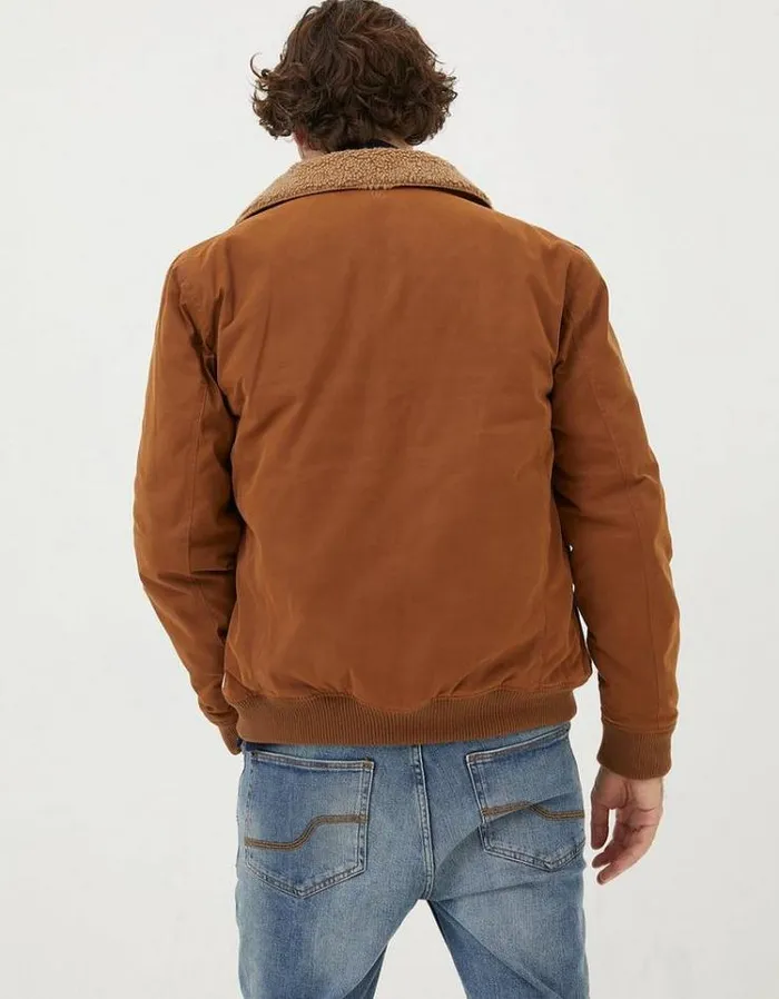 Men FatFace Tall Collection Newlyn Cotton Bomber Jacket Light Brown