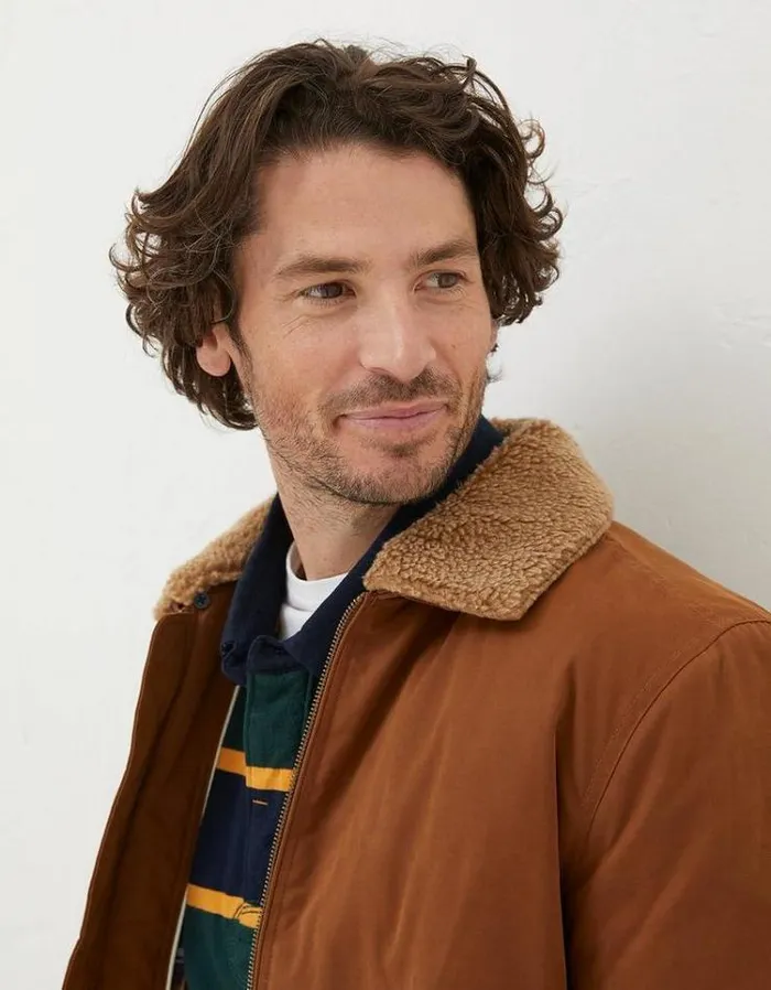 Men FatFace Tall Collection Newlyn Cotton Bomber Jacket Light Brown